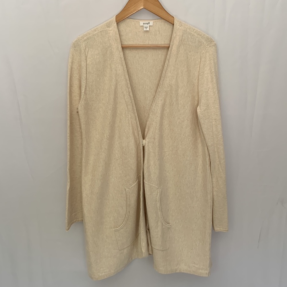 J. Jill Longline Cashmere Blend Cream Cardigan Neutral Minimalist Size Small